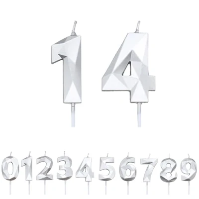 Image of FUZVOL Birthday Candles, Number 14 Candle, Silver Candle for Cake, Happy Cake Candles Topper Decorations