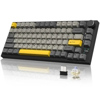 Image of YINDIAO AK820PRO Mechanical Keyboard with TFT Smart Display&amp;Knob,75% ANSI Layout,2.4G/BT5.1/USB C Wired,5 Sound Absorbing Foams,Hot Swap,RGB Backlit,for PC,MAC (Grey,Linear Custom Switch)
