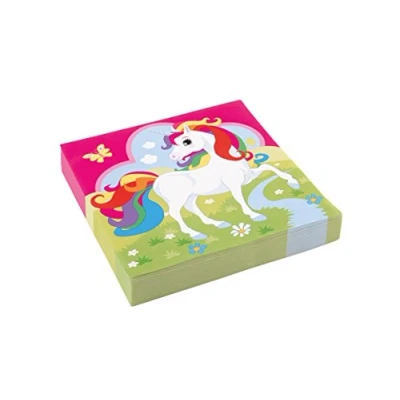 Image of Amscan 9902103 Rainbow Unicorn Kids Birthday Party Luncheon Napkins 16 Pack