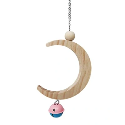 Image of Prom note Wood Perch Toy With Bells For Bird Parrot Budgie Parakeet Cockatiel Conure Lovebird Finch Canary Cockatoo African Grey Macaw Cage Stand Swing Moon shaped Wooden Molar Bell