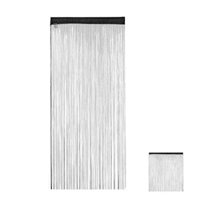 Image of Relaxdays Black String Curtains, Can be Shortened, With Eyelet Top for Windows &amp; Doors, Fly Screen, 90x245 cm,