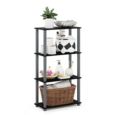 Image of Furinno Turn S Tube 4 Tier Multipurpose Shelf Display Rack with Square Tube, Black/Grey