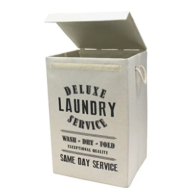 Image of JVL Deluxe 85 Litre Foldable Fabric Clothes Laundry Hamper Bin with Rope Handles, Cream