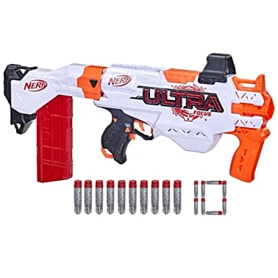 Image of Nerf Ultra Focus Motorized Blaster, 10 AccuStrike Darts, Clip, Stock, Compatible Only with Darts