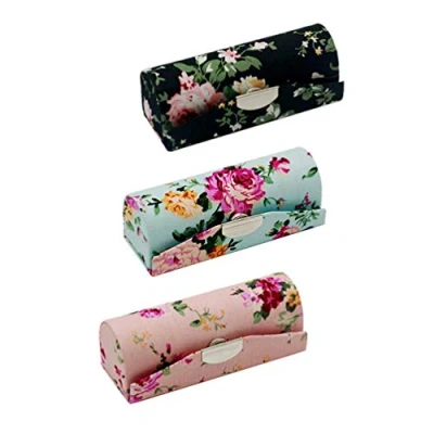 Image of Lipstick Case with Mirror, Hanyi 3 Pcs Vintage Floral Print Holder Box Jewelry Organiser