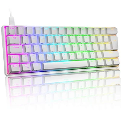 Image of UK Layout 60% True Mechanical Gaming Keyboard Type C Wired 62 Keys LED Backlit USB Waterproof 14 Chroma RGB Backlight Full Anti ghosting for Computer/PC/Laptop/MAC (White/Red Switch)