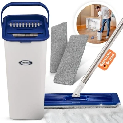 Image of CleanAid Formosa 2 Floor Mop Set 360 Flat Wiper, Compact Bucket, Extra Long 155 cm Stainless Steel Handle, Microfibre Covers for All Smooth Surfaces (Mop Set)