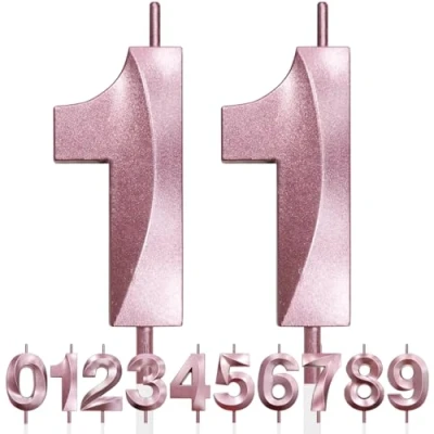 Image of 11th Birthday Candle, 3D Design Rose Gold Glitter Number Candles, Cake Topper Decorations, Candle for Party, Wedding Anniversary, Baby Shower, Party Decoration (Pink Gold)