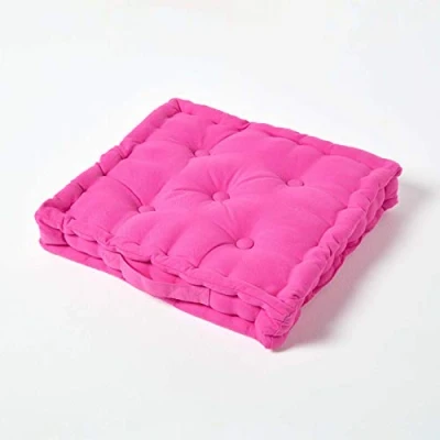 Image of HOMESCAPES Plain Cerise 100% Cotton Large Floor Cushion Hot Pink 50 x 10 cm Square Indoor Garden Dining Chair Booster Seat Pad