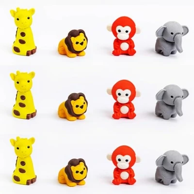 Image of Toyseum 12 x Animal Erasers, Safari Jungle Party Bag Fillers for Kids, Ideal Themed Goody Bags and Favours, Stationery Boys or Girls, Pack of (4 Unique Animals)