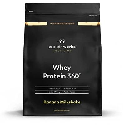Image of Protein Works Whey 360 Premium Shake Powder Blend No Added Sugar 20 Servings Banana Milkshake 600g