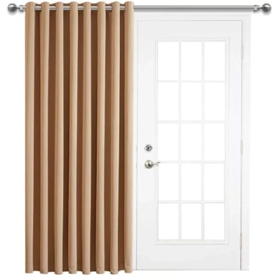 Image of Imperial Rooms Blackout Eyelet Door Curtains for Living Room Beige Bedroom &amp; Drapes 66x84 Inch Drop Thermal Insulated Super Soft Black Out Single Curtain with Tieback 1 Panel