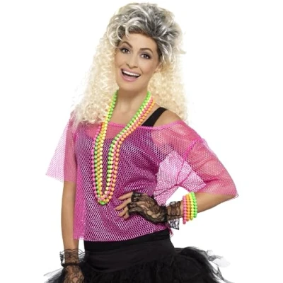 Image of Smiffys Fishnet Top, Neon Pink , 1980&#039;s Fancy Dress, 1980s Dress Up Accessories