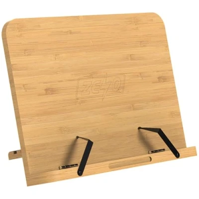 Image of ZENO Book Stand Recipe Cookbook Stands for Kitchen Holder Reading with 2 Metal Page Holders Foldable &amp; Adjustable Bamboo