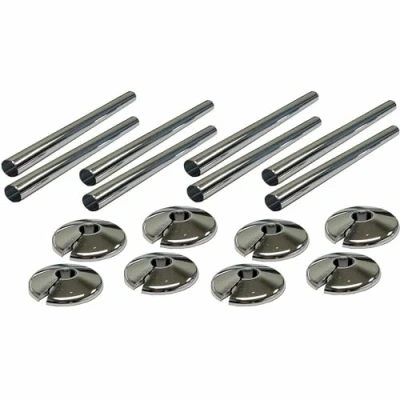Image of Radiator Pipe Sleeve Covers and Collars in Chrome Effect 15mm x 200mm (8 8 Pack)