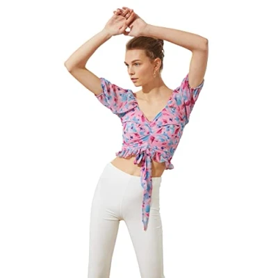 Image of Trendyol Women Fitted Bodycon Sweetheart Woven Blouse Lilac