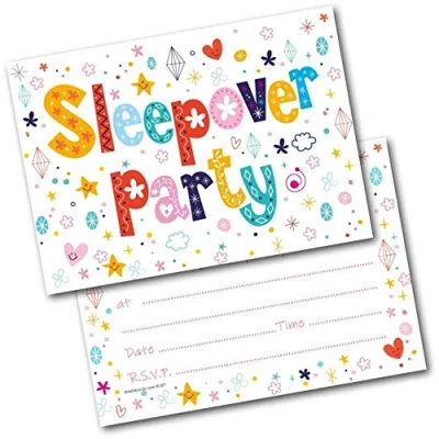 Image of doodlecards Birthday Party Invitations Sleepover Pack of 20 Invites and Envelopes. Printed in UK, Premium Quality &amp; 100% Recyclable.