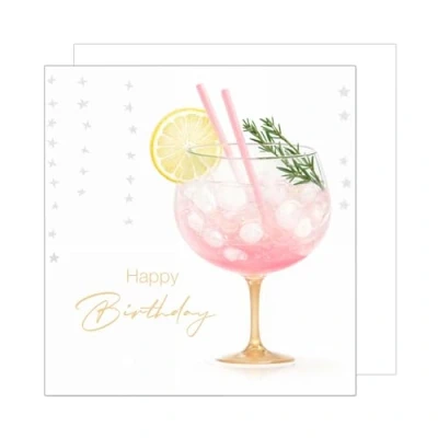 Image of Edition Seidel Premium Square Birthday Card with Envelope. Greeting Happy For Him or Her Girlfriend Friend Colleague Pink Drink (GQ283 SW024)