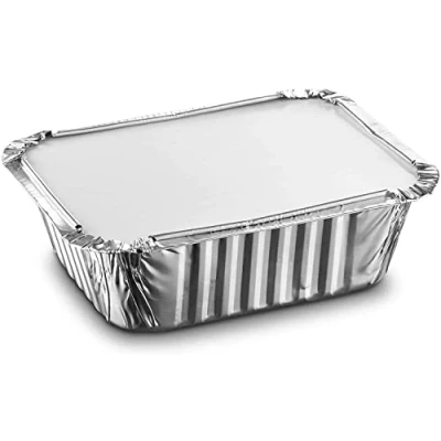 Image of 30pcs Rectangular Aluminium Containers Food Pan with Lid Tin Foil Container Paper Lids Meal Prep Tray for Baking, Freezing, Roasting (750ml)