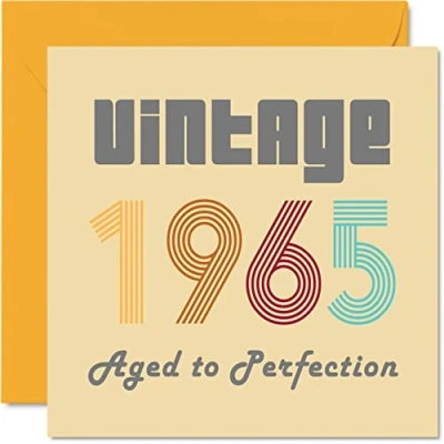 Image of 59th Birthday Cards for Men Women Vintage 1965 Aged To Perfection 59 Card Funny Her Him, 145mm x Best Friend Greeting Mum Dad Grandad Grandpa Grandma Nanny