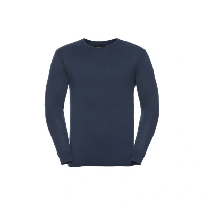 Image of Russell Athletic Collection Mens Cotton Acrylic V Neck Sweatshirt (French Navy) Size Small