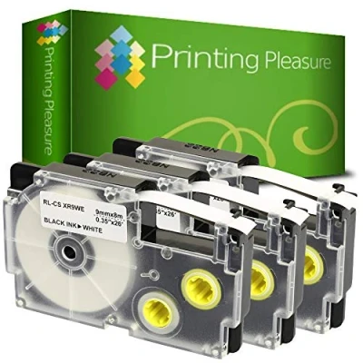 Image of 3X Compatible XR 9WE Black on White (9mm x 8m) Tapes for Casio KL 60 70E 100 100E 120 200 200E 300 750 780 820 2000 7000 7200 7400 8100 8200 P1000 C500 L300
