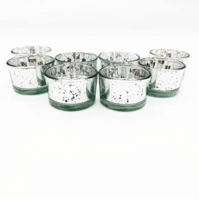 Image of Set of 12 Mercury Glass Tea Light Holders Candle Votive Wedding Decoration 3.3 CM H (SILVER)