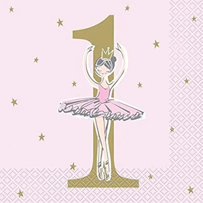 Image of Unique 75952 Pink Ballerina 1st Birthday Luncheon Napkins 16 Pcs
