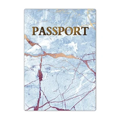 Image of Passport Holder Cover, PU Leather Travel Wallet Case Organiser for Passport, Business Cards, Credit Boarding Passes (Blue Marble)