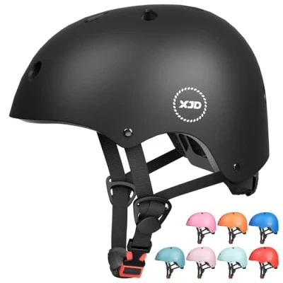 Image of XJD Kids Helmet Toddlers Bike Age 3 13 Years Adjustable Skateboard for Cycle BMX Scooter Roller Skating Children Boys/Girls (Black, Small)