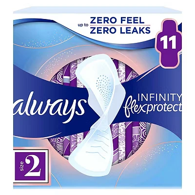 Image of Always Infinity FlexProtect Pads Long (Size 2) Wings, Unscented, 6X 11 Sanitary Towels, Up to Zero Feel, Leaks, Thin and Flexible Protection, Always&#039; Softest Toplayer