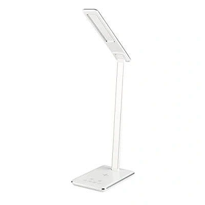 Image of Trueshopping White LED Desk lamp with Wireless Phone Charger Sleek Modern Table Dimmable Office Study and Bedside Reading Light, Rechargeable USB Port