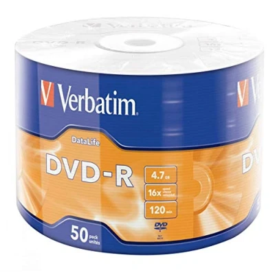 Image of Verbatim DVD R 16x, DataLife, Matt Silver 4.7GB, Pack of 50, Blanks Writeable, 16x Burning Speed &amp; Hardcoat Scratch Guard, Blanks, Empty,