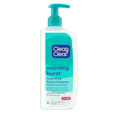 Image of Clean &amp; Clear Morning Burst Oil Free Hydrating Facial Cleanser with Cucumber Green Mango Extract, Gentle Daily Face Wash for All Skin Types, 8 fl. oz
