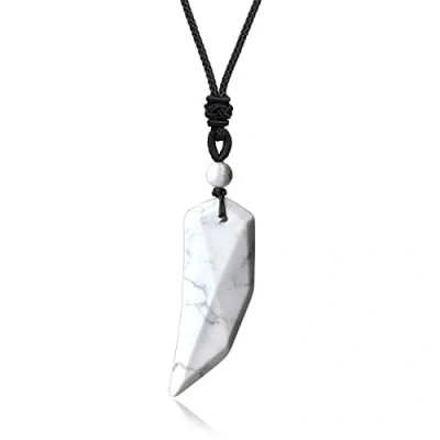 Image of COAI Genuine Howlite Wolf Tooth Amulet Mens Healing Crystal Necklace