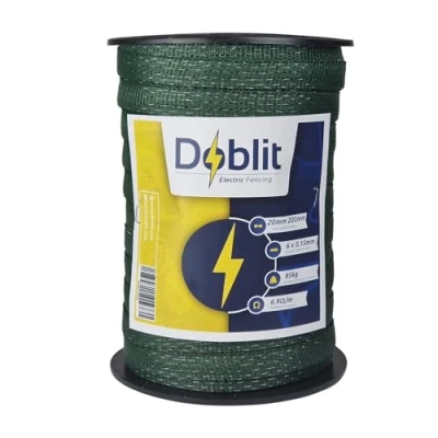 Image of Doblit Electric Fence Poly Tape 20mm Ribbon 6x0.15mm Stainless Steel Conductors, 85kg Breaking Strength. Low Resistance (200m , Green)