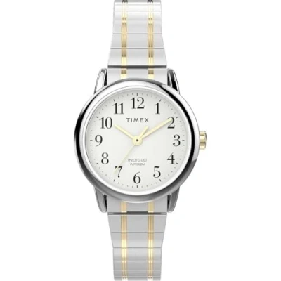 Image of Timex Women&#039;s Easy Reader 25mm Watch, Two Tone Stainless Steel Expansion Band White Dial Silver Case