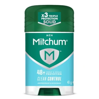 Image of Mitchum Men Triple Odor Defense Deodorant Stick &amp; Antiperspirant (41g) Clean Control Dermatologist Tested