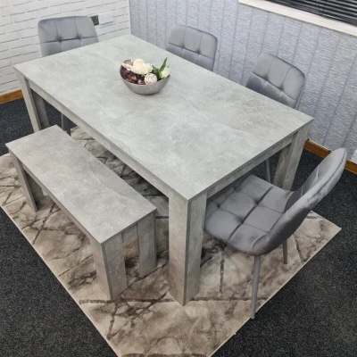 Image of KOSY KOALA Grey Kitchen Dining Table, 4 Tufted Velvet Chairs and 1 Bench Set