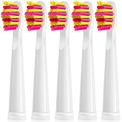 Image of Electric Toothbrush Heads 5pc Compatible for Fairywill Fairywell Fairy Will D7/D8/FW507/FW508/FW551/917/959/2011/Seago E9 SG 507 958/Dnsly/Sboly/OKMIMO Soft Replacements Head (5 Pink Heads)