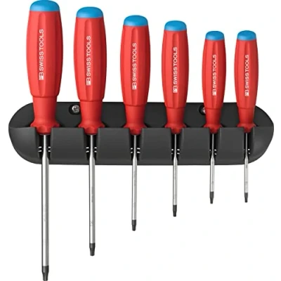Image of PB Swiss Tools Torx Screwdriver Set 100% Made 6 Piece SwissGrip T8/T9/T10/T15/T20/T25 Including Practical Wall Mount