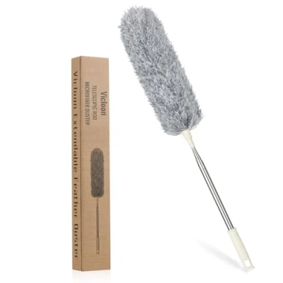 Image of Vicloon Extendable Microfiber Duster, Feather Duster with Extra Long 96 inches Telescopic Pole and Bendable Head,Washable,Hand for Cleaning High Ceiling Fans, Cars, Blinds, Cobweb