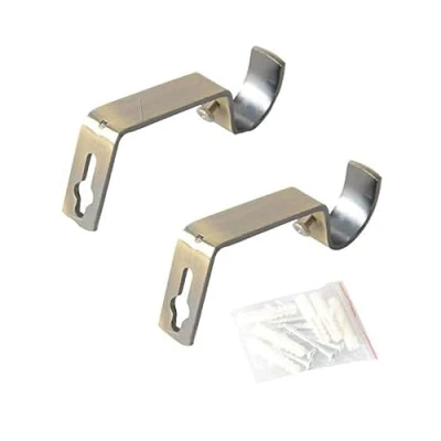 Image of Metal Curtain Rod Brackets Brass Set with Screws for Poles 28mm Pole Bracket Heavy Duty Wall Holder of 2.