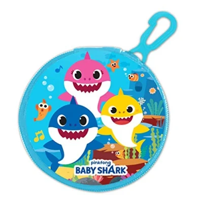 Image of Baby Shark Childrens Character Round Zipped Coin Purse with Key Clip Licensed
