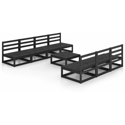 Image of vidaXL 8 Piece Garden Lounge Set Black Solid Pinewood