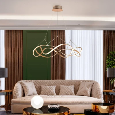 Image of Molly Modern Dimmable LED Infinity Swirl Ring Designer Pendant Light Chrome with Remote Control