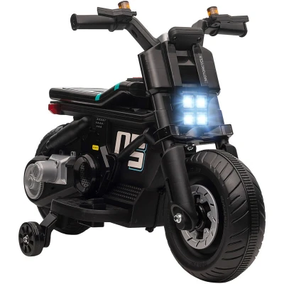 Image of HOMCOM 6V Kids Electric Ride On Motorcycle Vehicle w/Siren, Horn, Headlights, Music, Training Wheels, for Outdoor Play, Ages 3 5 Years Black
