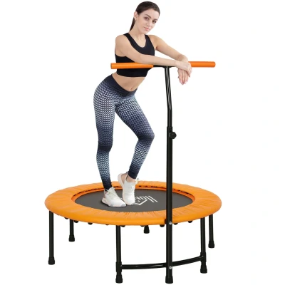 Image of HOMCOM 40&quot; Fitness Trampoline with Adjustable Handle, Rebounder Mini Jumper for Indoor Exercise Workout, Support Up to 100kg, Orange