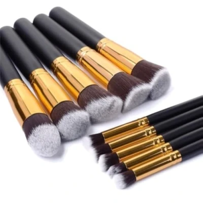 Image of Make Up Brushes GLAMZA 10pc Brush Set Professional Synthetic Makeup Premium Black &amp; Gold Blending Foundation Cosmetic Concealer