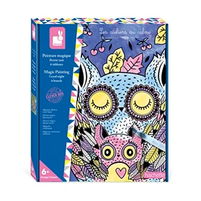 Image of Janod Magic Painting Set Goodnight Les Ateliers du Calme Children’s Arts &amp; Crafts Kit 6 Colour Your Own Animal Pictures Fine Motor Skills Concentration Years +, J07875